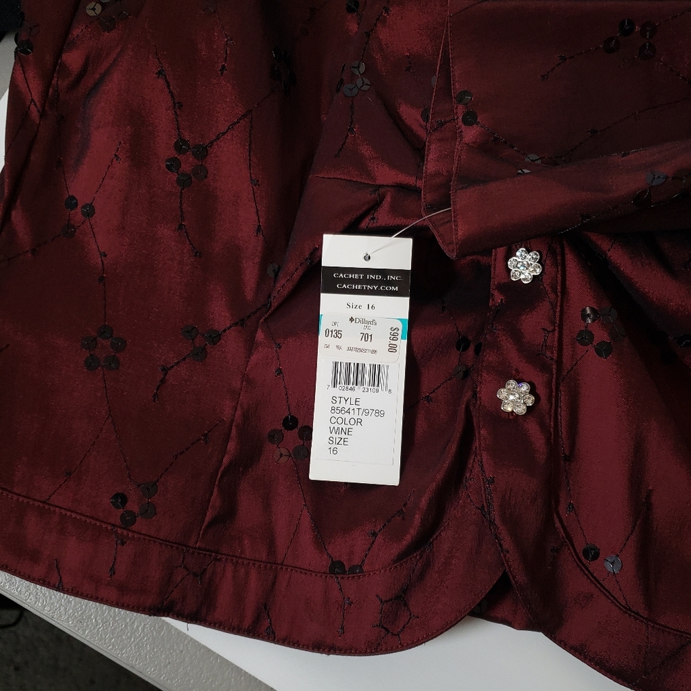 Vtg Oxblood Cachet Rheinstones Seqins Evening Faux Wrap Formal Blouse Top 16 - Picture 6 of 12